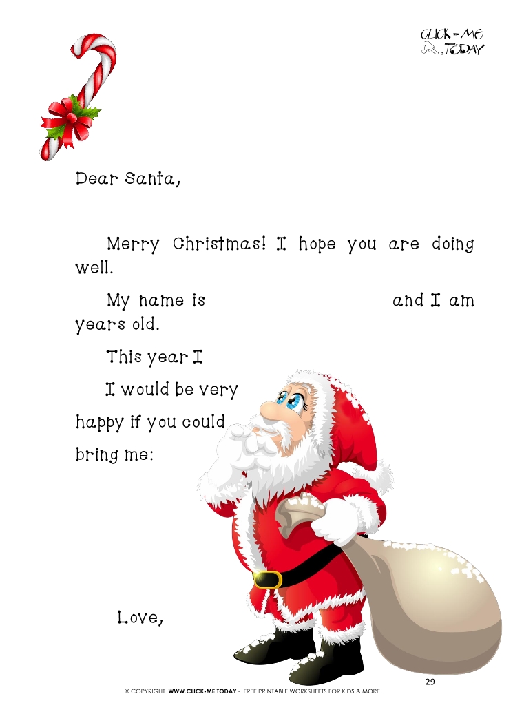 Free funny Santa letter with text and Santa looking candy cane 29